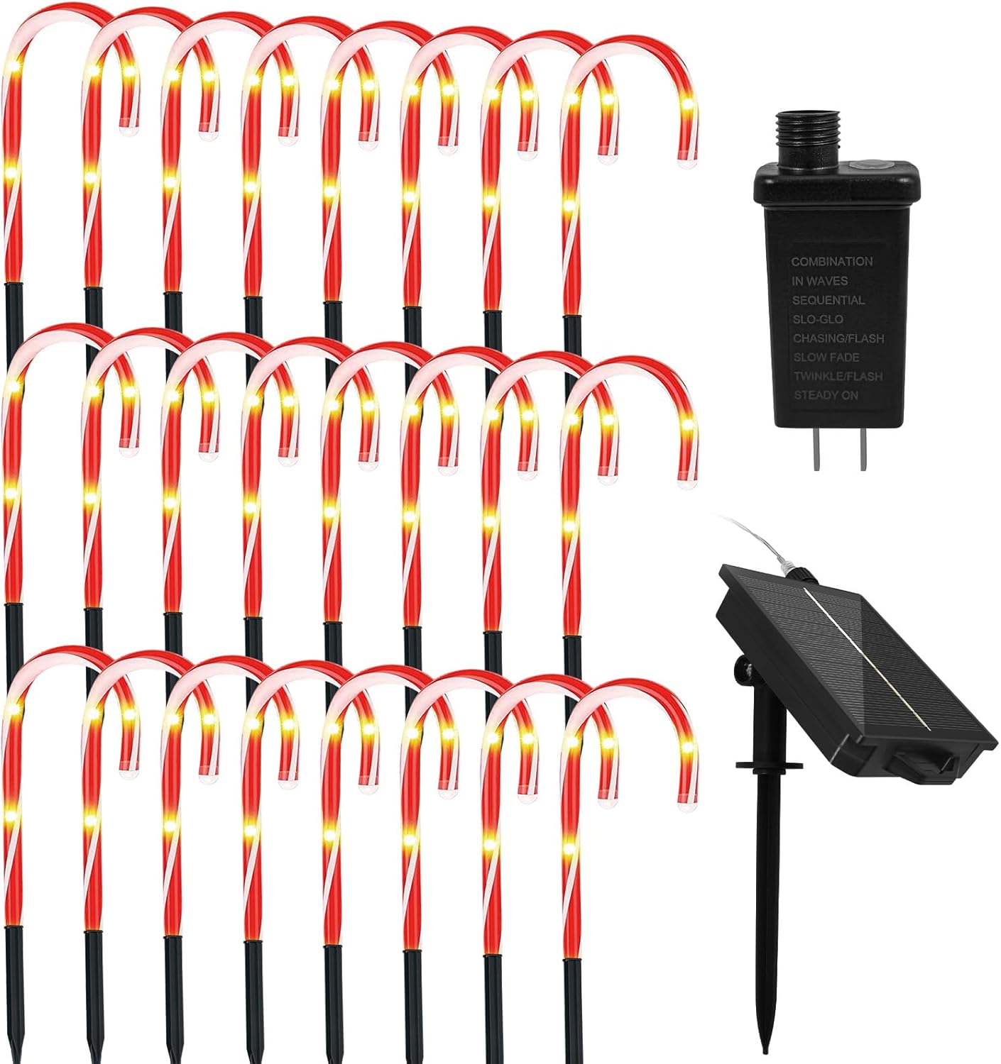 Anordsem Solar Christmas Decorations Outdoor: 24 Pack Candy Cane Pathway Stake Lights - 15 Waterproof LED 8 Lighting Models Yard Garden DIY Decor - 2026 Xmas Gifts for Homeowners